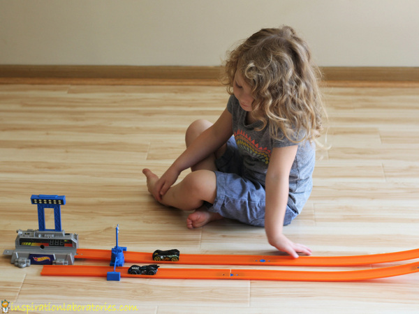 A car races science investigation is perfect for many ages. Preschoolers will love testing which cars are the fastest.