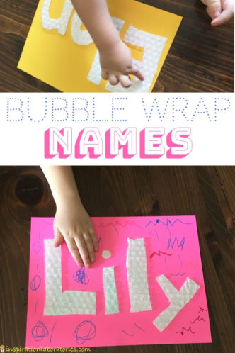 Practice name recognition and fine motor skills with bubble wrap names. Great for preschoolers learning to write names.