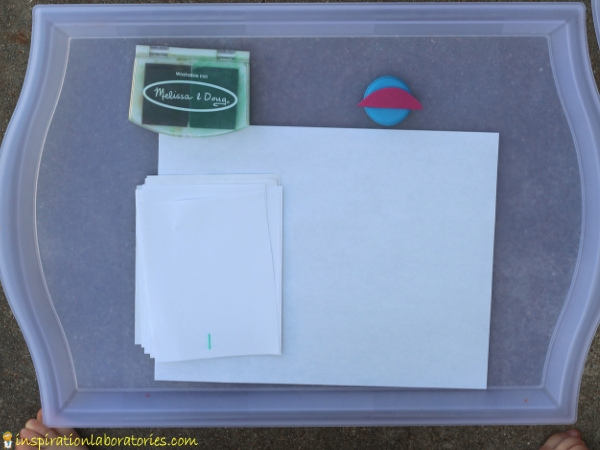 material set up for mouse counting activity with stamps
