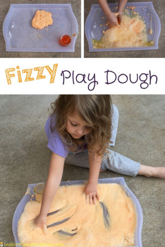 Make a fizzy play dough that's soft and squishy. Add vinegar to watch it fizz and foam. It's a great sensory science activity for kids.