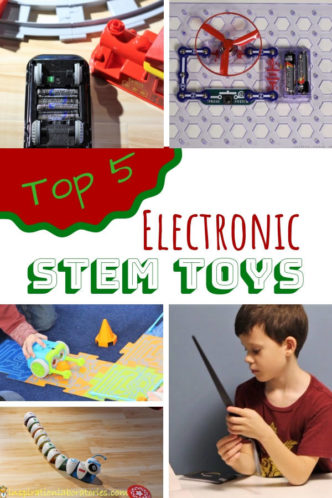 Check out my top 5 electronic STEM toys today. These toys have moving parts and flashing lights while teaching kids pre-coding skills, coding, or electronics. My list includes suggestions for a variety of ages from toddler to elementary school.