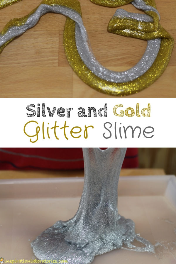 Silver and Gold Glitter Slime - an easy saline solution slime recipe