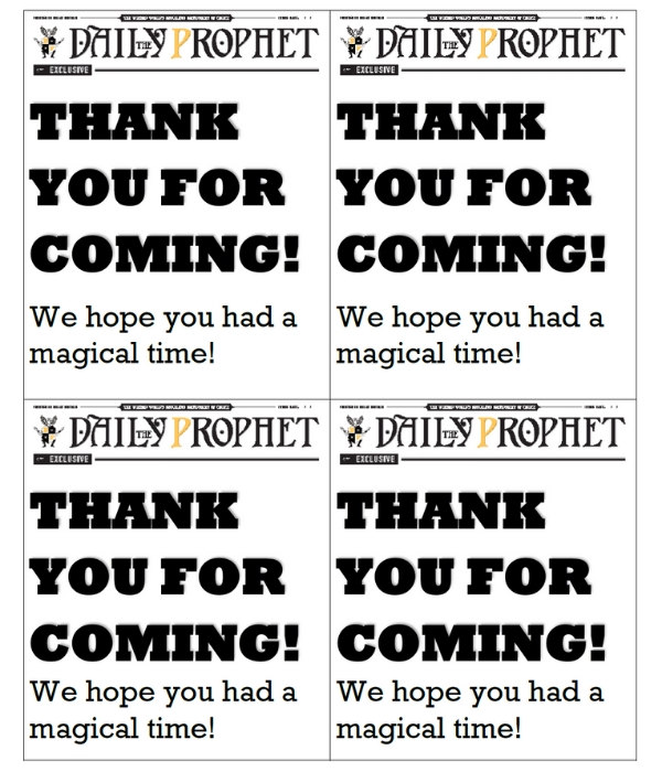 Harry Potter birthday party thank you note
