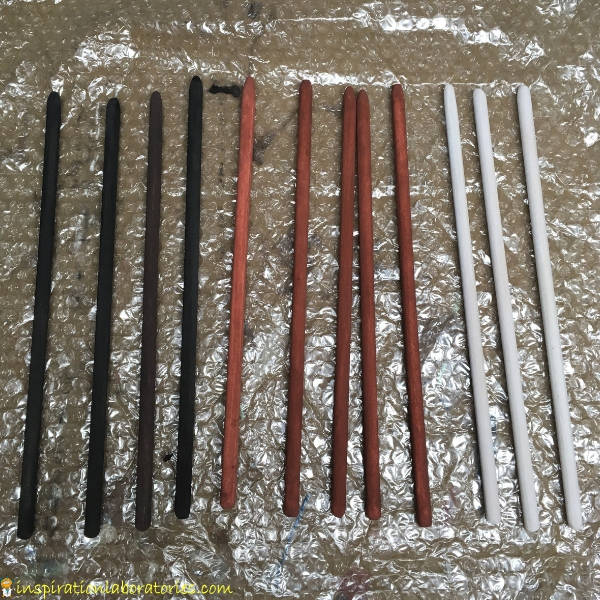 Paint dowel rods to make Harry Potter wands.