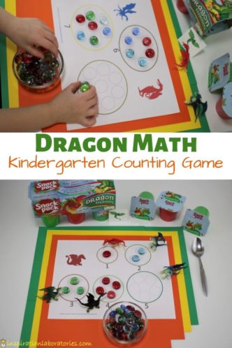 Free printable dragon themed kindergarten counting game