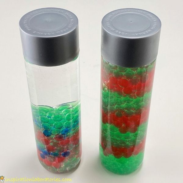 Christmas sensory bottles with oil and water beads
