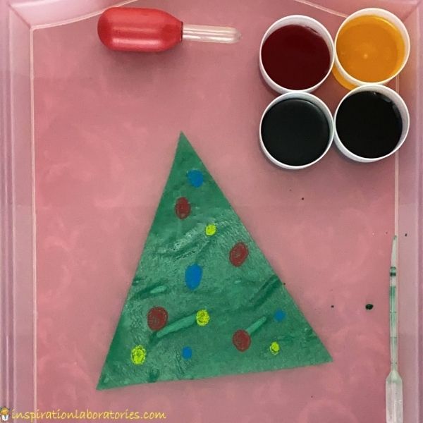 Christmas Tree Diffusion Art with oil pastels and liquid watercolor on diffusing paper